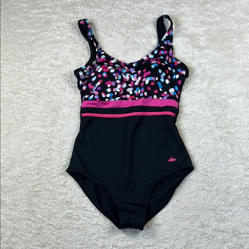 Aquabelle swimsuits for all polka dot and‎ black one piece suit, size 8